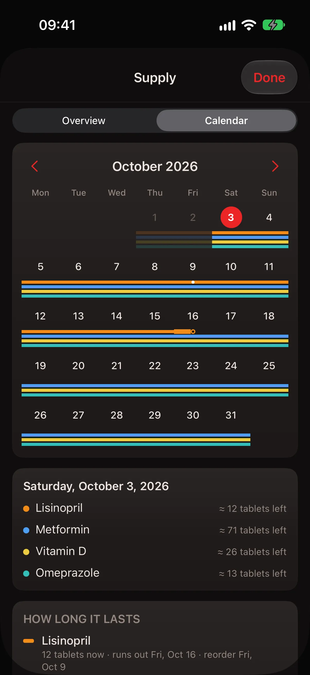 Supply calendar